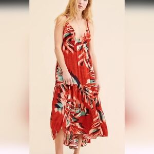 NWOT ANTHROPOLOGIE  Red and Green Patterned Maxi Dress